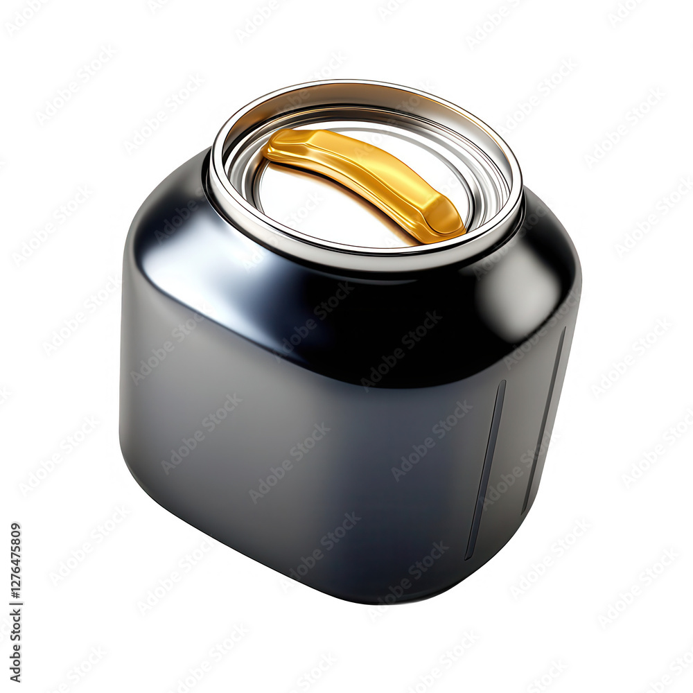 Poster a sleek black container with a gold lid, designed for modern storage solutions. the image highlights