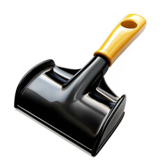 A glossy black scoop tool with a yellow handle, designed for easy lifting. Ideal for various cleaning tasks or materials handling.