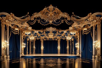 Fototapeta premium Grand baroque stage with gold, blue decor, perfect for performance art visuals