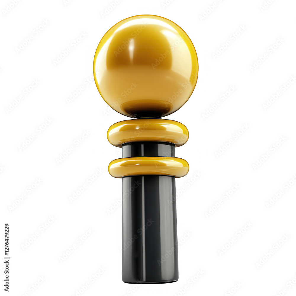 Poster a 3d render of a decorative object featuring a glossy yellow sphere atop a black column. the design 