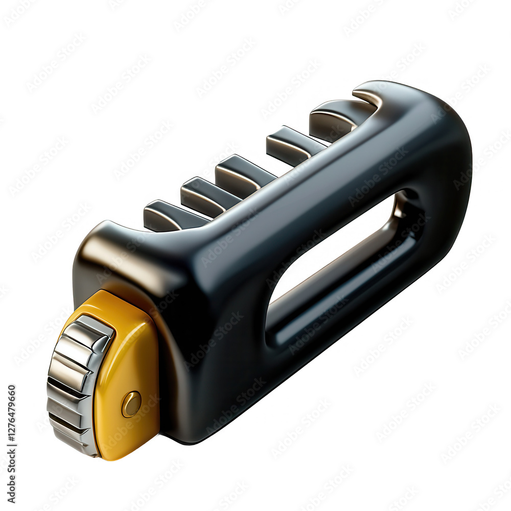 Poster a close-up of a black grip tool featuring a distinctive design. the handle is ergonomically shaped w