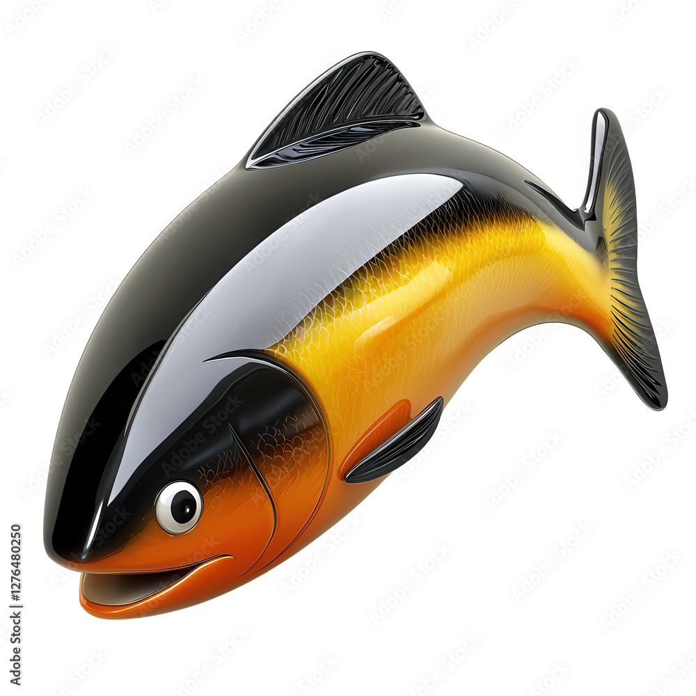 Poster a vibrant 3d rendering of a fish showcasing black and orange colors, isolated on a transparent backg