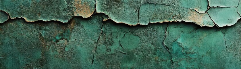 Deep pine green rough concrete wall with organic cracks, industrial minimalism