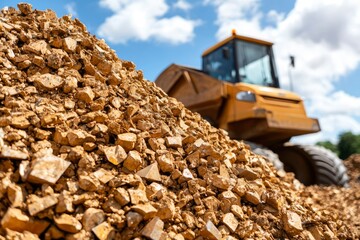 Obraz premium Gravel pile, dumper truck, quarry, sunny sky, construction, resource extraction