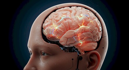 Artificial Intelligence Human Brain Neural Network Cyborg Concept