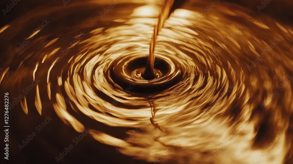 Poster swirling water ripples with golden hues creating abstract patterns