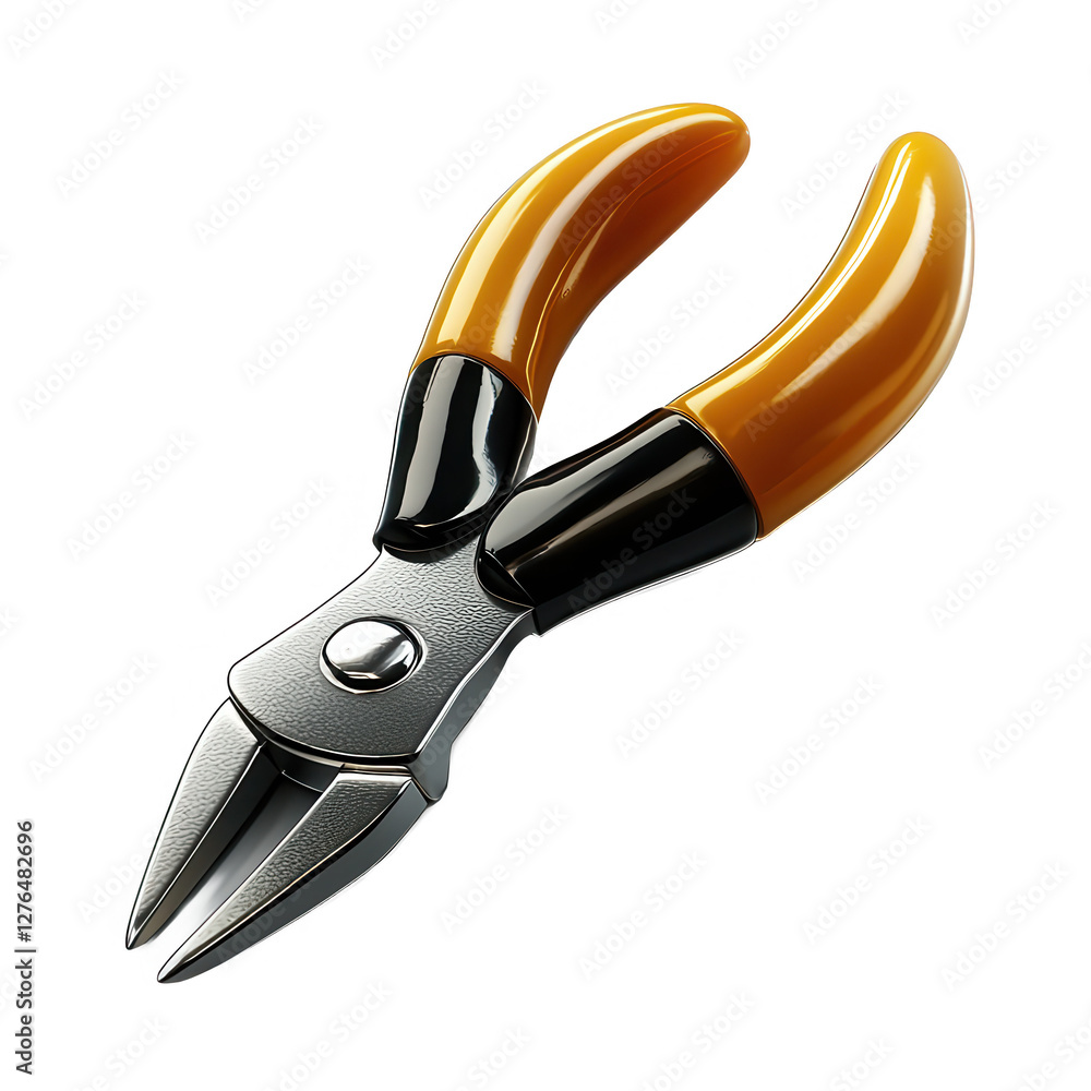 Poster a close-up image of a pair of pliers featuring ergonomic yellow handles and a metallic grip. useful 