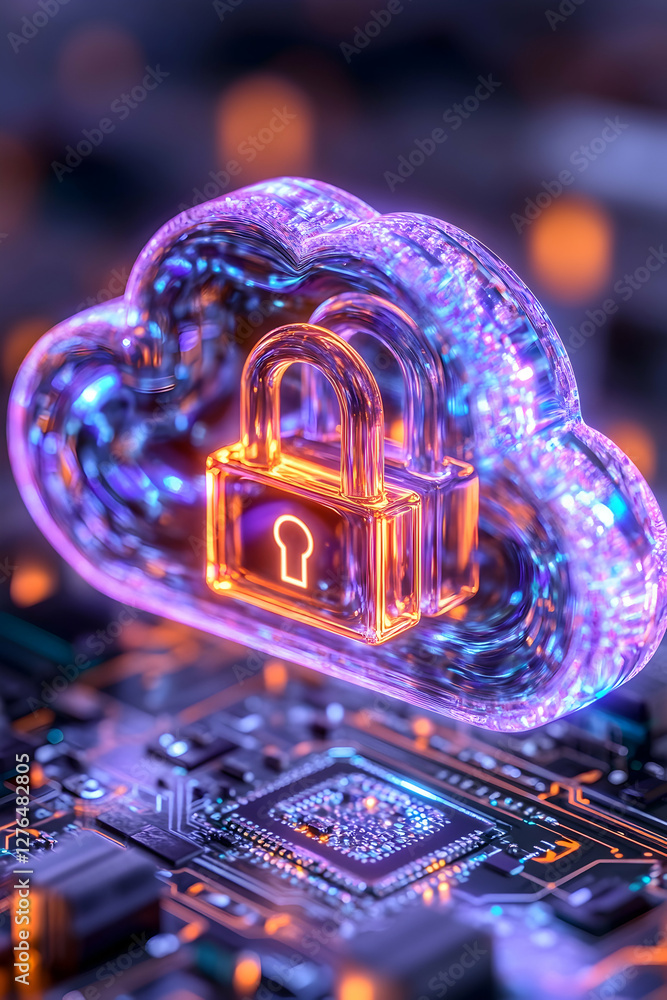 Aufkleber secure cloud data on circuit board, digital security