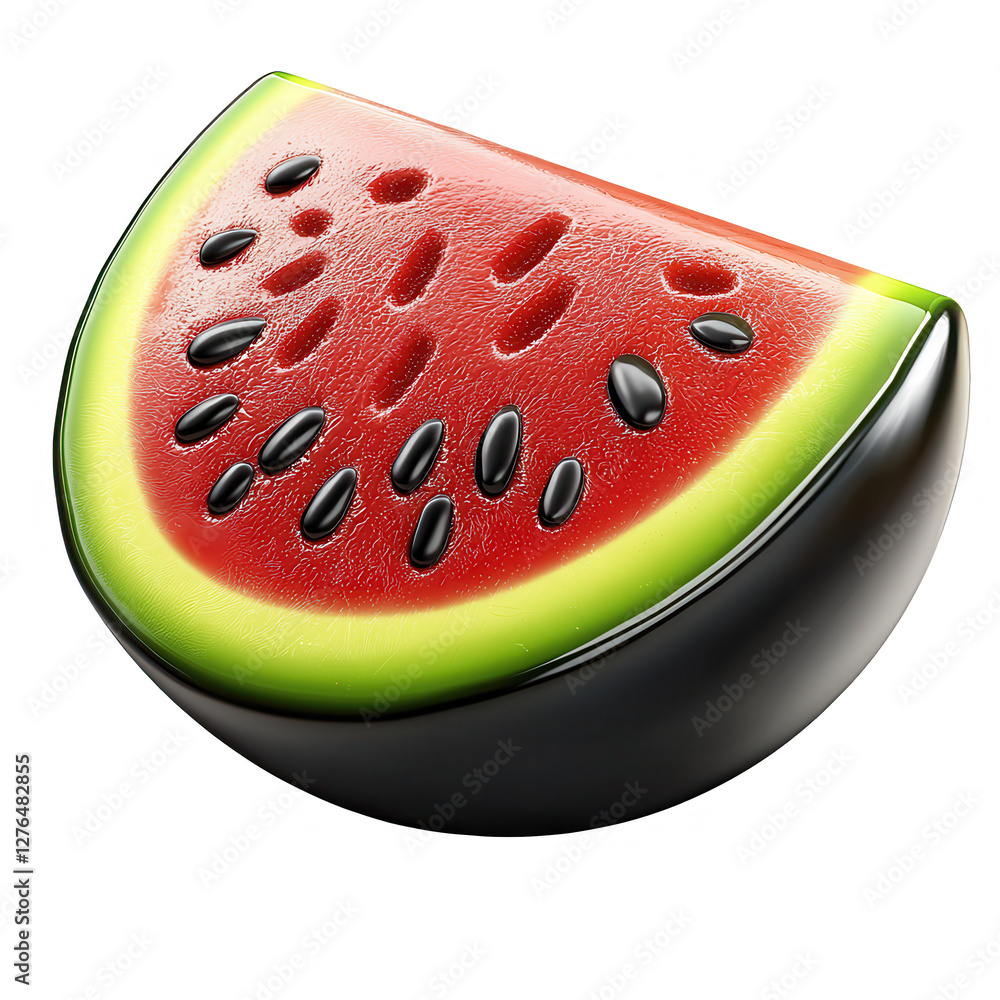Poster this image showcases a 3d rendering of a watermelon slice with a glossy texture, highlighting its re