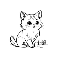 Cute Kitten Line Art Vector Illustration. Isolated on white background