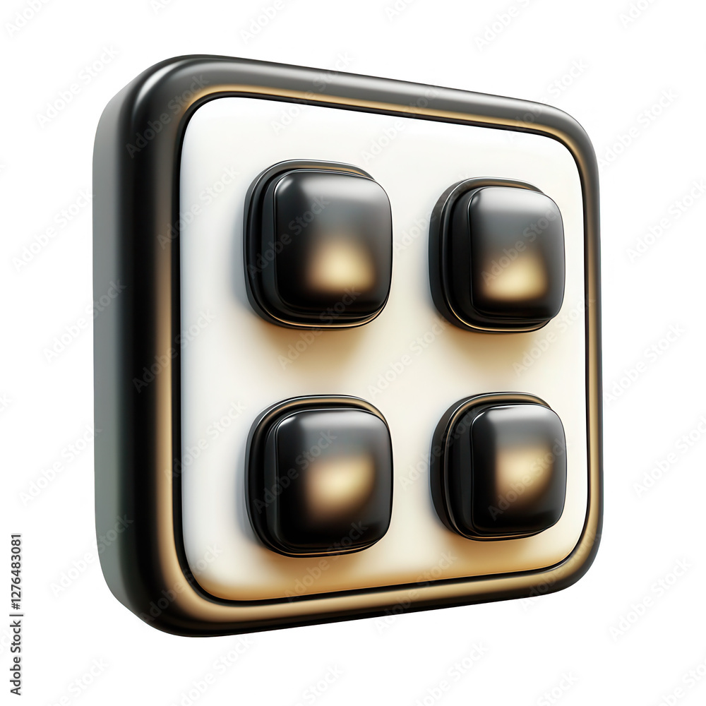 Poster a sleek 3d render of a black and white button design featuring four glossy buttons with a modern aes