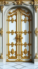 Fototapeta premium Ornate door with golden hinges and white marble inlay, grandeur, doors, royal