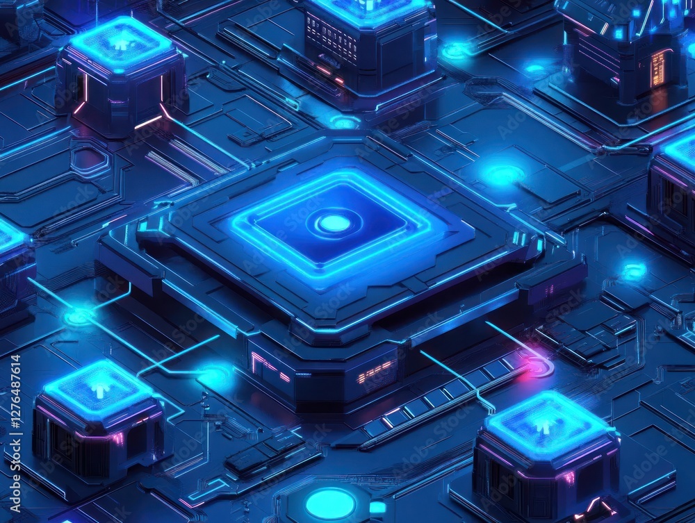Aufkleber futuristic circuit board with glowing elements and nodes