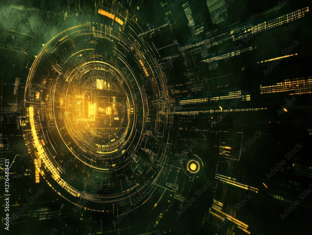 Poster abstract digital design with glowing circular patterns