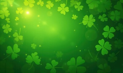 Green background with green clover. Сoncept Irish St. Patrick Day