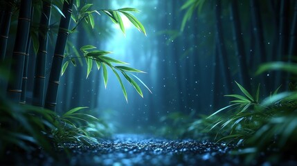 Rain Forest Bamboo Path at Night