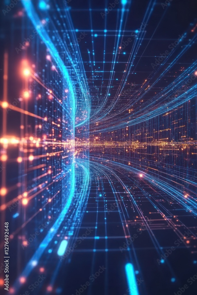 Poster abstract digital lines creating a futuristic tunnel