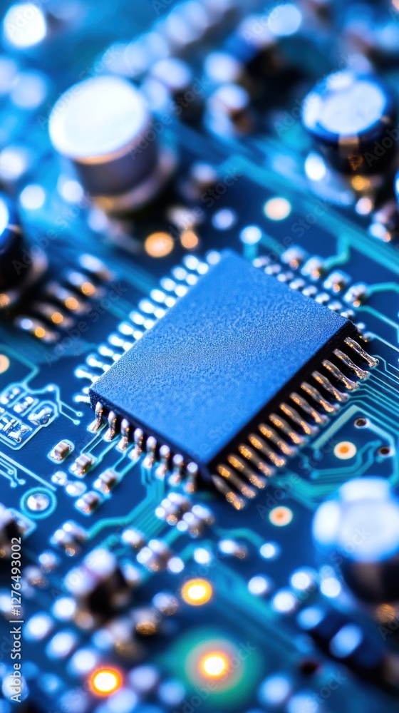 Poster close-up of a microchip on a circuit board