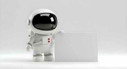 3D Rendered Cartoon Astronaut Holding Blank Sign, Minimalistic, Futuristic Design Mockup On White Background 14