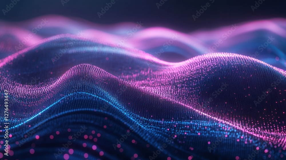 Poster abstract representation of flowing waves in vibrant pink and blue hues, creating a dynamic backdrop 
