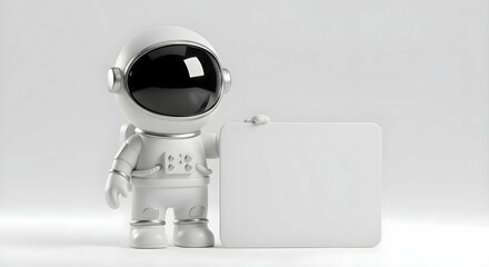 3D Rendered Cartoon Astronaut Holding Blank Sign, Minimalistic, Futuristic Design Mockup On White Background 22