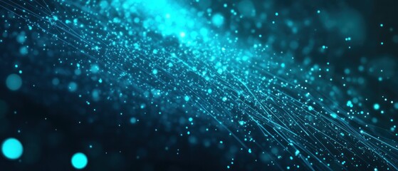 Obraz premium Abstract visualization of glowing blue particles and light streaks creating a dynamic and vibrant atmosphere, suitable for digital backgrounds
