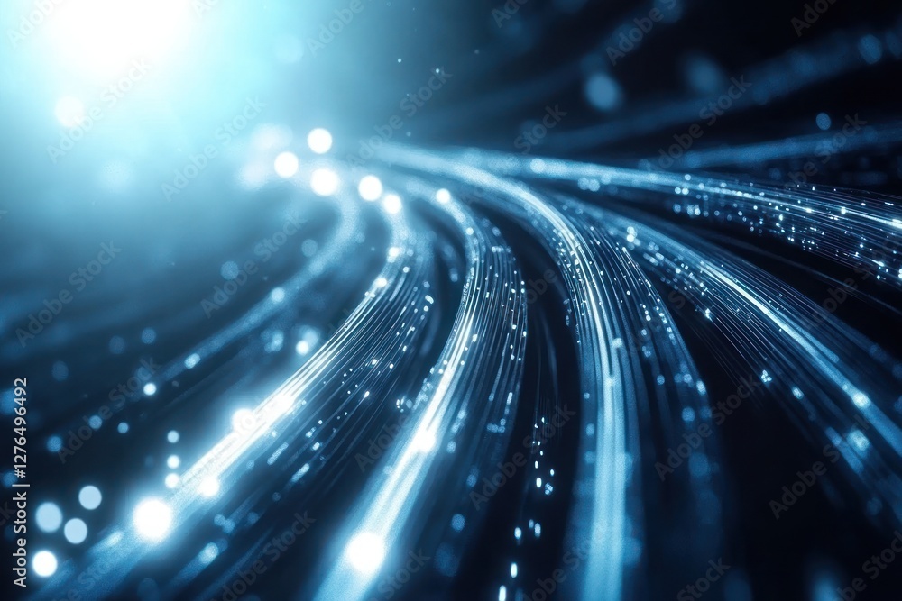 Poster abstract representation of flowing light trails with glowing particles, creating a sense of movement