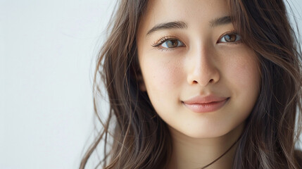 Naklejka premium ブラウンカラーのやわらかな髪の女性