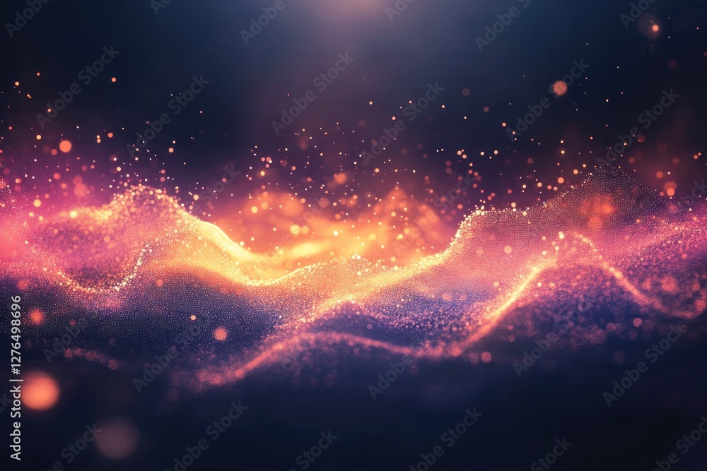 Poster abstract waves of light and color in a dark space