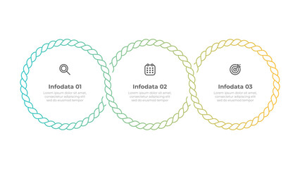 Thin line infographic design with 3 circular data points, rope. Perfect for presentations, reports, and digital content. Vector illustration. © Ammus19