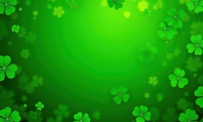 Green background with green clover. Сoncept Irish St. Patrick Day
