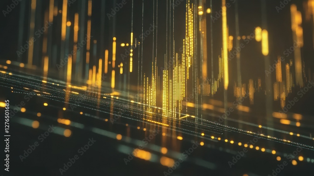 Poster abstract golden data visualization with glowing lines
