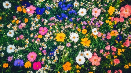 Beautiful colorful wild flowers in Spring.