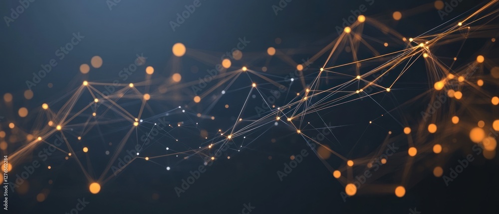 Poster abstract representation of interconnected lines and glowing dots illustrating data flow and digital 