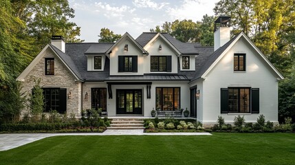 Modern Farmhouse Exterior: Stone & White Brick