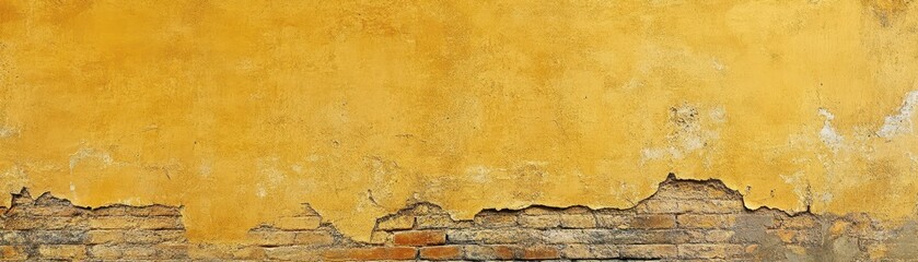 Aged ochre yellow brick wall with faint distress marks, vintage minimal feel