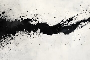 Abstract black ink splash on a textured white background, creating a dynamic and artistic visual effect.