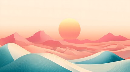 Obraz premium Pastel Sunset Over Rolling Sands And Mountains