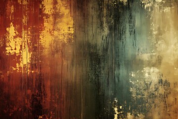 A vivid abstract image with textured layers featuring warm hues of red, orange, and cool tones of green and blue.