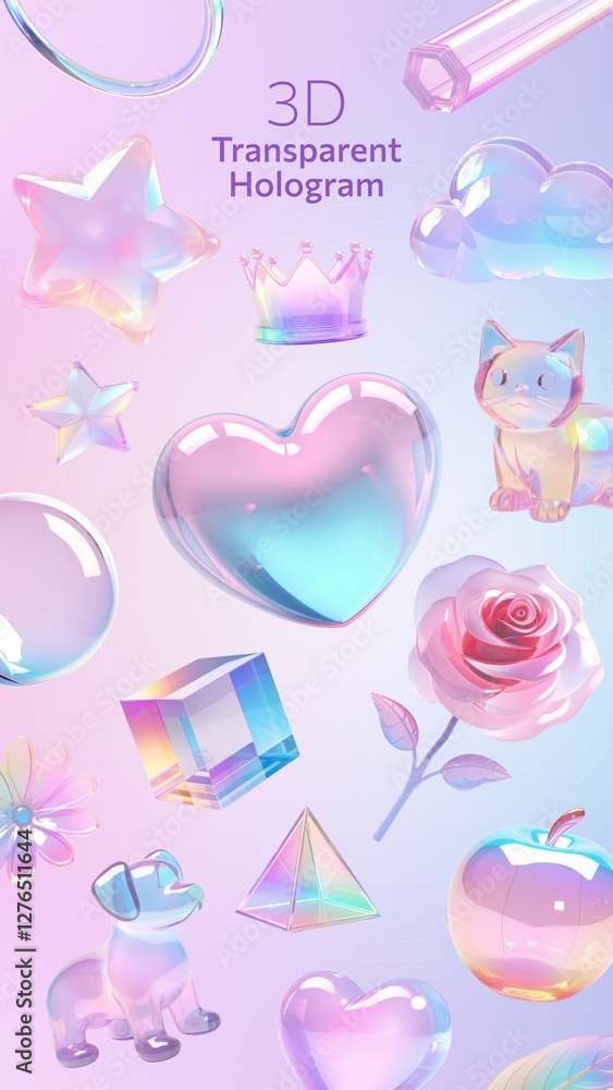 Poster 3d transparent holographic shape design element set