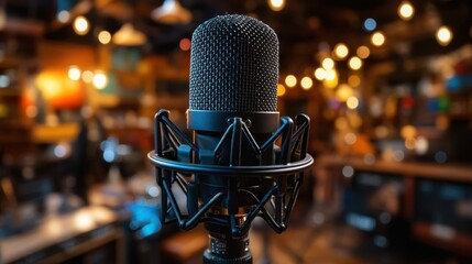 Focused Microphone in Cozy Recording Studio