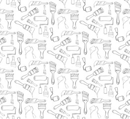 Paint roller brushes seamless pattern. Vector graphic line  background for headers, banners and advertising