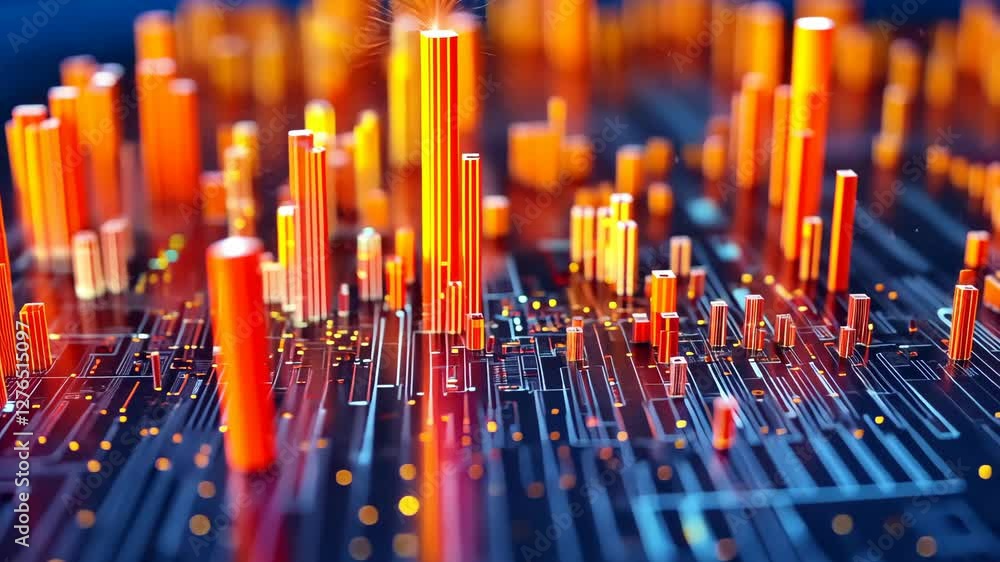 Aufkleber 3d cityscape data visualization on circuit board background