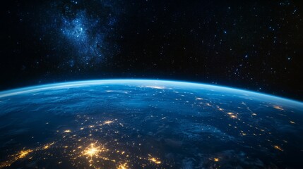 Obraz premium Satellite orbits Earth, capturing vibrant blue and white surface, showcasing planetary beauty from space.
