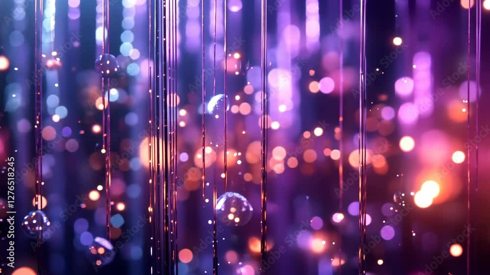 Poster glowing orbs and particles falling against a vibrant bokeh background