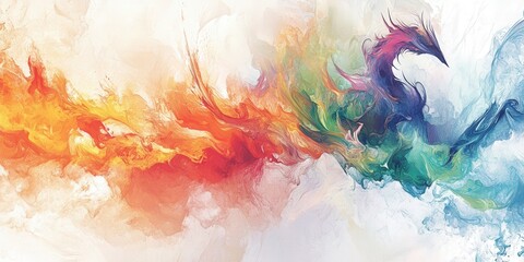 Obraz premium Chromatic watercolor dragon illustration for imaginative design uses
