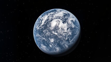 Obraz premium Satellite orbits Earth, capturing vibrant blue and white surface, showcasing planetary beauty from space.