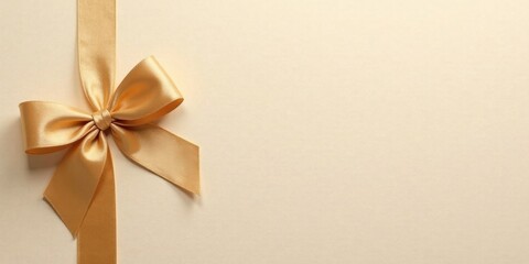 Elegant golden ribbon bow on a pale background, perfect for celebratory announcements or sophisticated designs.
