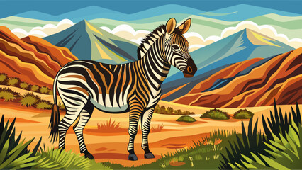 Fototapeta premium Cape mountain zebra (Equus zebra) in natural habitat, Mountain Zebra National Park, South Africa.