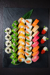 sushi set on the black background